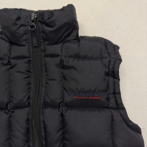 VTG Polo Sport Ralph Lauren Kids size 4 Down Filled Puffer Vest Hoodie‎ Black - Picture 5 of 10